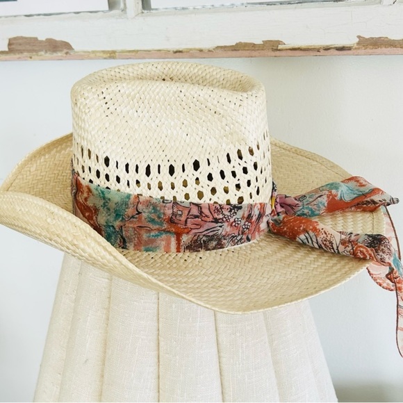 Bailey Straw Women’s Cowboy Hat with Floral Scarf Band - Picture 8 of 9